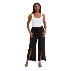 Cato Large Black Trousers Slit Leg Tie Belt Waist Boho Pallazo